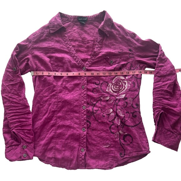 Y2K Vintage Wet Seal Top Womens XL Purple Mallcore Indie Sleaze Dark Academia - Picture 9 of 10